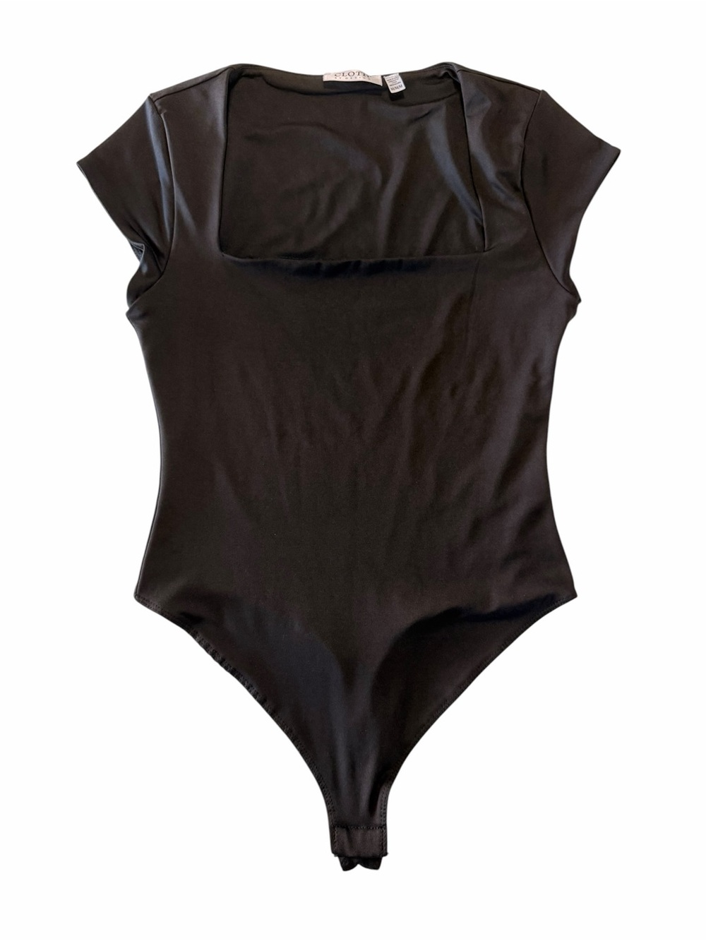 Cloth by Design Square Neck Cap Sleeve Bodysuit Black Medium Chic Essential